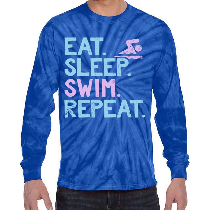 Eat Sleep Swim Repeat Swimmer Gift Tie-Dye Long Sleeve Shirt