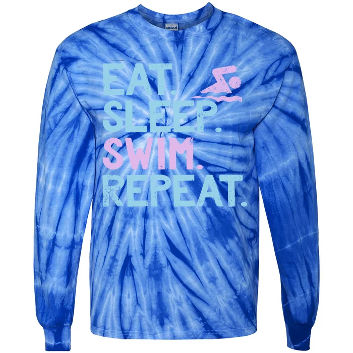 Eat Sleep Swim Repeat Swimmer Gift Tie-Dye Long Sleeve Shirt