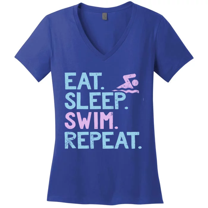 Eat Sleep Swim Repeat Swimmer Gift Women's V-Neck T-Shirt