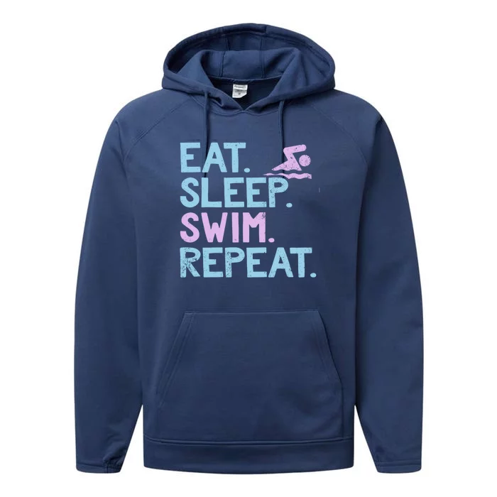 Eat Sleep Swim Repeat Swimmer Gift Performance Fleece Hoodie