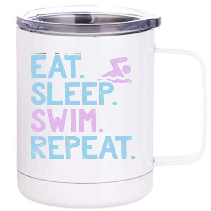 Eat Sleep Swim Repeat Swimmer Gift Front & Back 12oz Stainless Steel Tumbler Cup