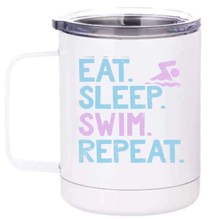 Eat Sleep Swim Repeat Swimmer Gift Front & Back 12oz Stainless Steel Tumbler Cup