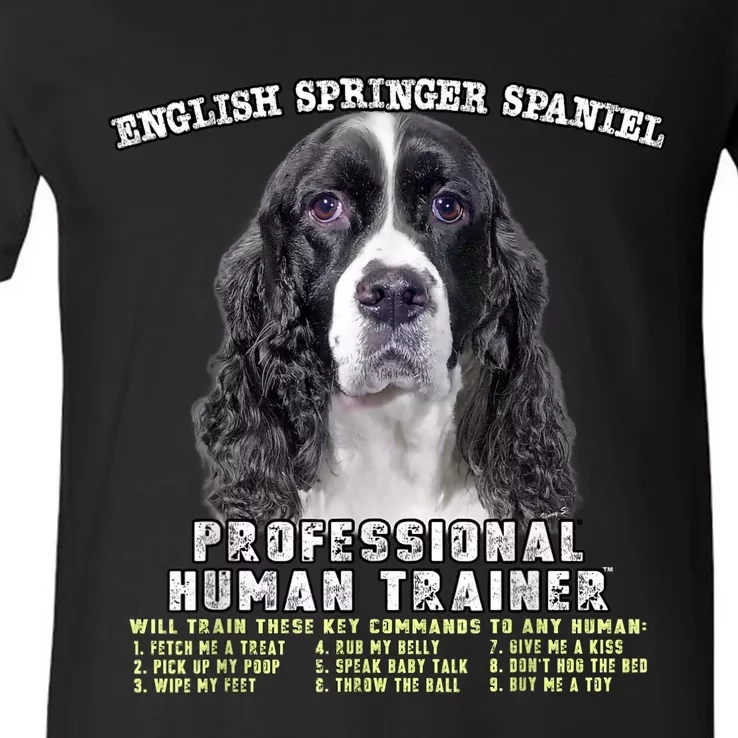 English Springer Spaniel Black Professional Human Trainer V-Neck T-Shirt