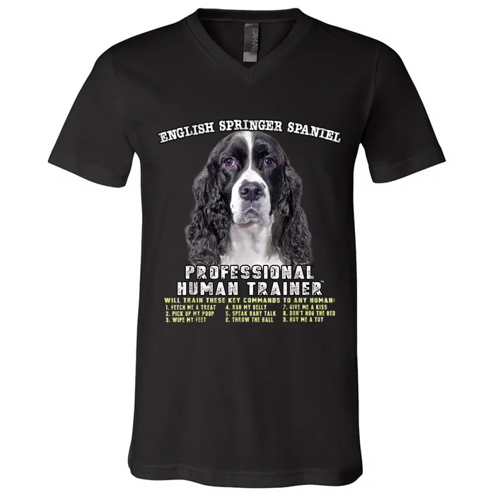 English Springer Spaniel Black Professional Human Trainer V-Neck T-Shirt