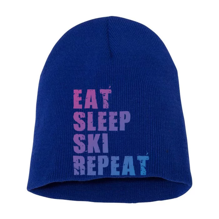 Eat Sleep Ski Repeat Motivational Gift Ace058c Meaningful Gift Short Acrylic Beanie