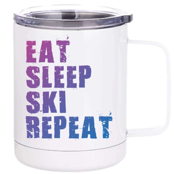 Eat Sleep Ski Repeat Motivational Gift Ace058c Meaningful Gift Front & Back 12oz Stainless Steel Tumbler Cup