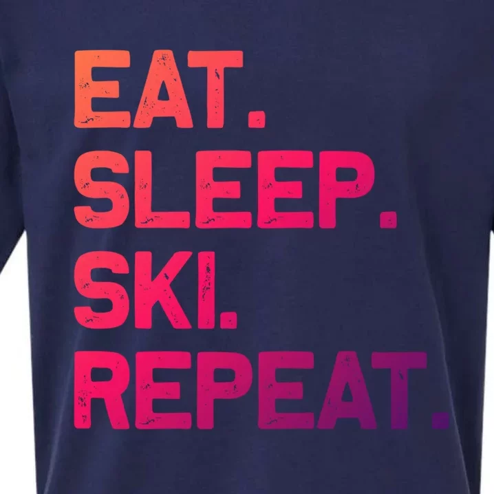 Eat Sleep Ski Repeagift Funny Skiing Gift Sueded Cloud Jersey T-Shirt