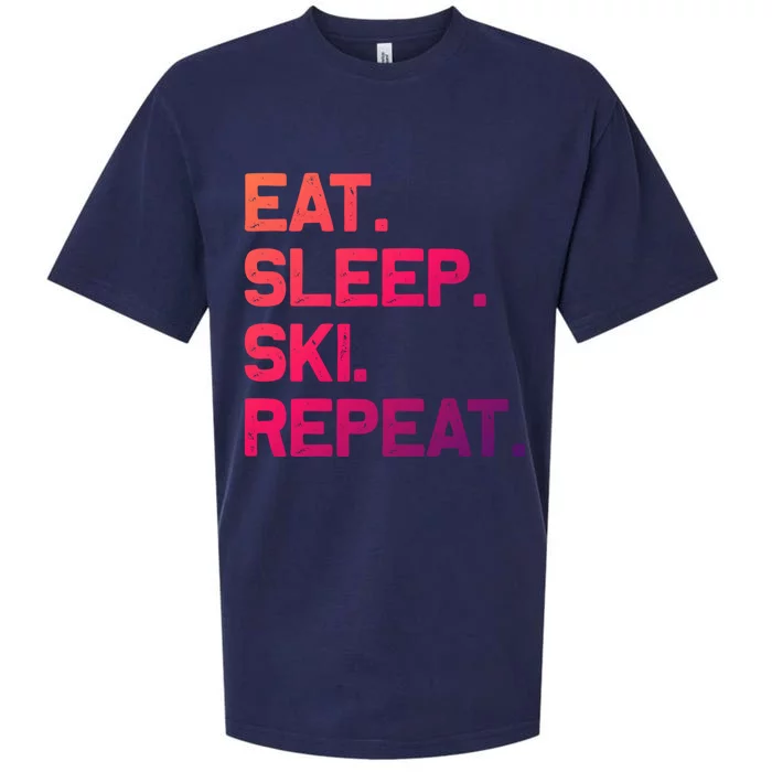 Eat Sleep Ski Repeagift Funny Skiing Gift Sueded Cloud Jersey T-Shirt