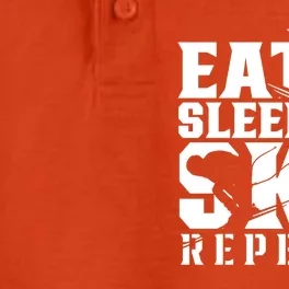 Eat Sleep Ski Repeat Skier Sayings Skiing Slopes Gift Dry Zone Grid Performance Polo