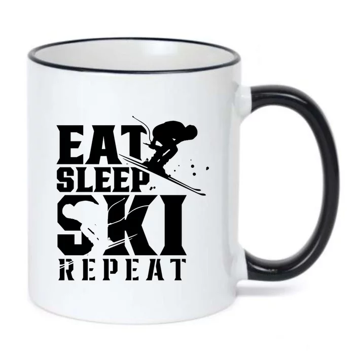 Eat Sleep Ski Repeat Skier Sayings Skiing Slopes Gift Black Color Changing Mug