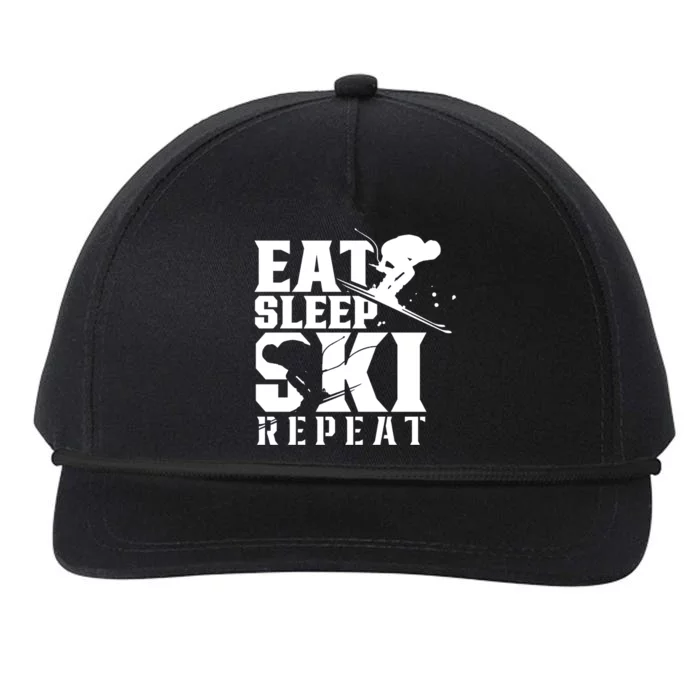 Eat Sleep Ski Repeat Skier Sayings Skiing Slopes Gift Snapback Five-Panel Rope Hat