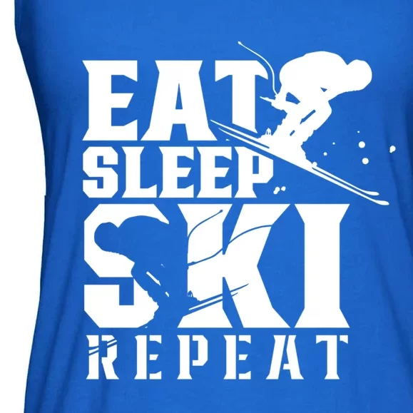 Eat Sleep Ski Repeat Skier Sayings Skiing Slopes Gift Ladies Essential Flowy Tank