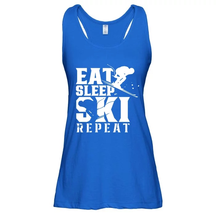 Eat Sleep Ski Repeat Skier Sayings Skiing Slopes Gift Ladies Essential Flowy Tank