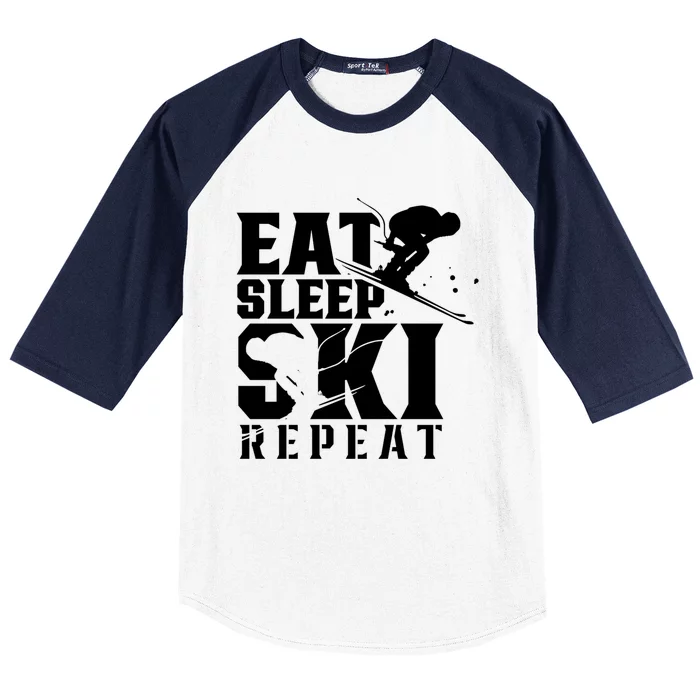 Eat Sleep Ski Repeat Skier Sayings Skiing Slopes Gift Baseball Sleeve Shirt