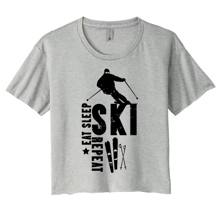 Eat Sleep Ski Repeat Skier Alpine Skiing Winter Gift Women's Crop Top Tee