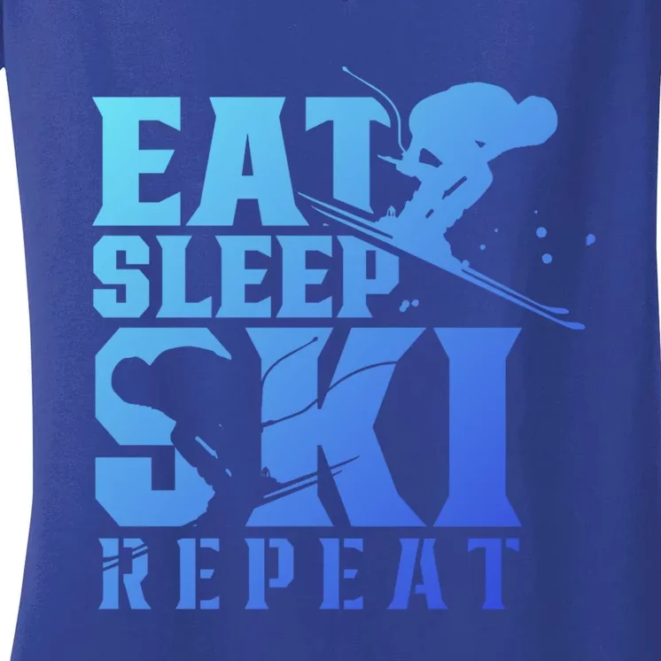 Eat Sleep Ski Repeat Skier Sayings Skiing Slopes Gift Women's V-Neck T-Shirt