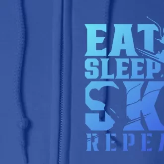 Eat Sleep Ski Repeat Skier Sayings Skiing Slopes Gift Full Zip Hoodie