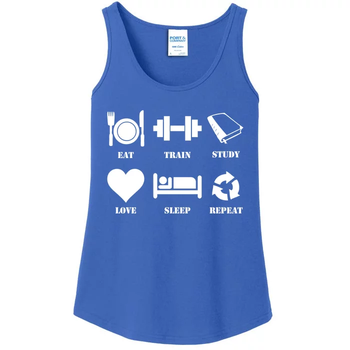 Eat Sleep Study Love Sleep Repeat Great Gift Motivational Gym Meaningful Gift Ladies Essential Tank