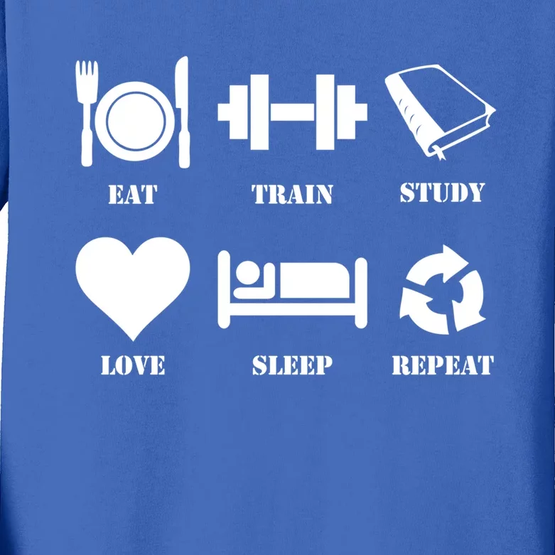 Eat Sleep Study Love Sleep Repeat Great Gift Motivational Gym Meaningful Gift Kids Long Sleeve Shirt