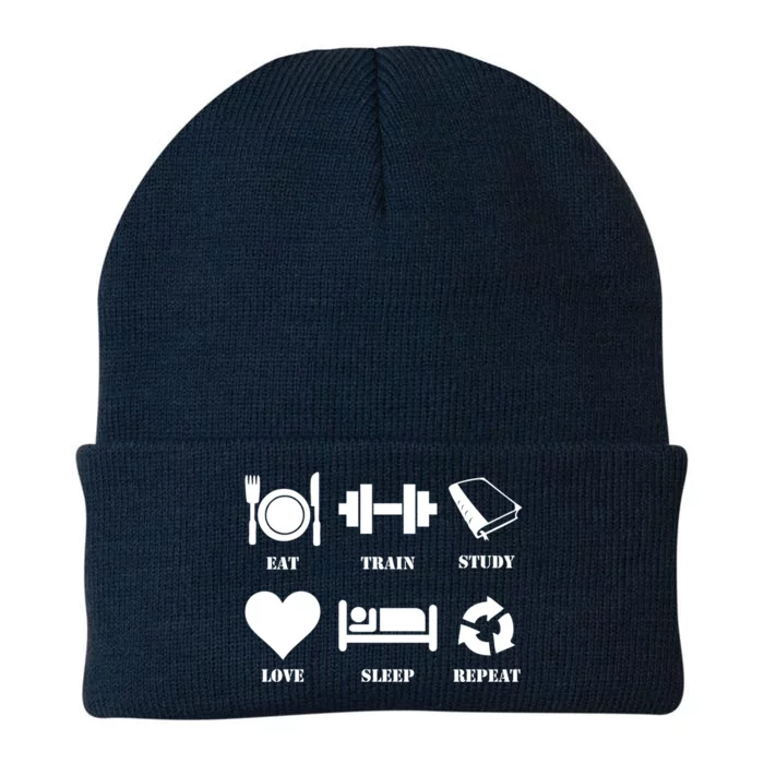 Eat Sleep Study Love Sleep Repeat Great Gift Motivational Gym Meaningful Gift Knit Cap Winter Beanie