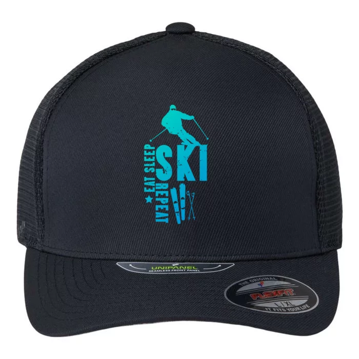 Eat Sleep Ski Repeat Skier Alpine Skiing Winter Gift Funny Gift Flexfit Unipanel Trucker Cap