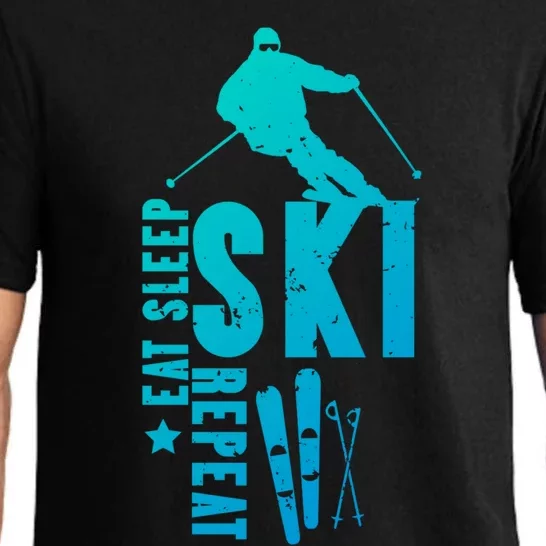 Eat Sleep Ski Repeat Skier Alpine Skiing Winter Gift Funny Gift Pajama Set