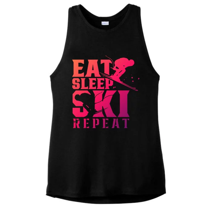 Eat Sleep Ski Repeat Skier Sayings Skiing Slopes Gift Ladies Tri-Blend Wicking Tank