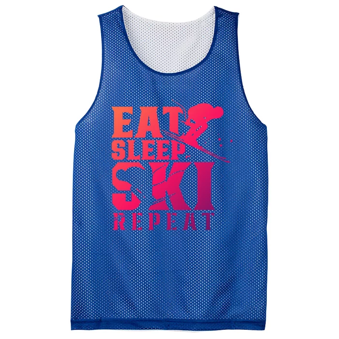 Eat Sleep Ski Repeat Skier Sayings Skiing Slopes Gift Mesh Reversible Basketball Jersey Tank