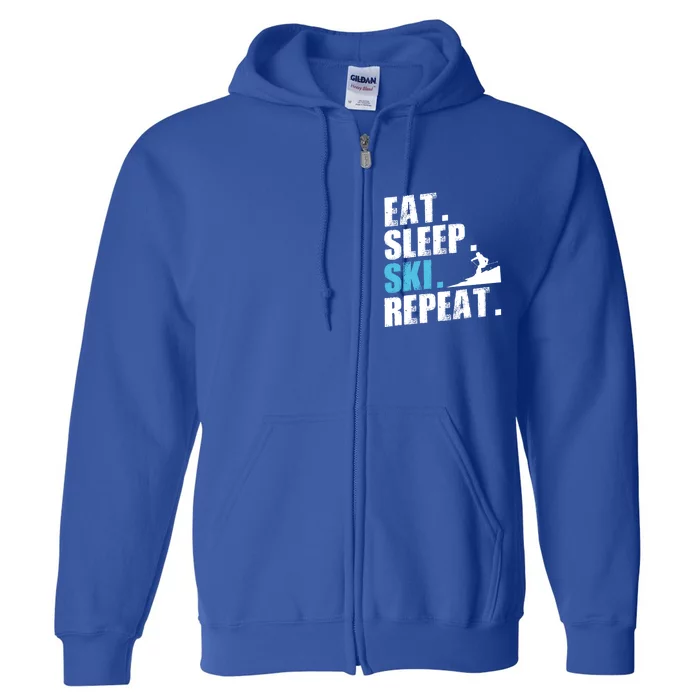 Eat Sleep Ski Repeat Skiing Downhill Piste Ski Resort Funny Cool Gift Full Zip Hoodie