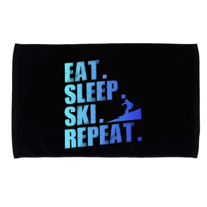 Eat Sleep Ski Repeat Skiing Downhill Piste Ski Resort Funny Cool Gift Microfiber Hand Towel