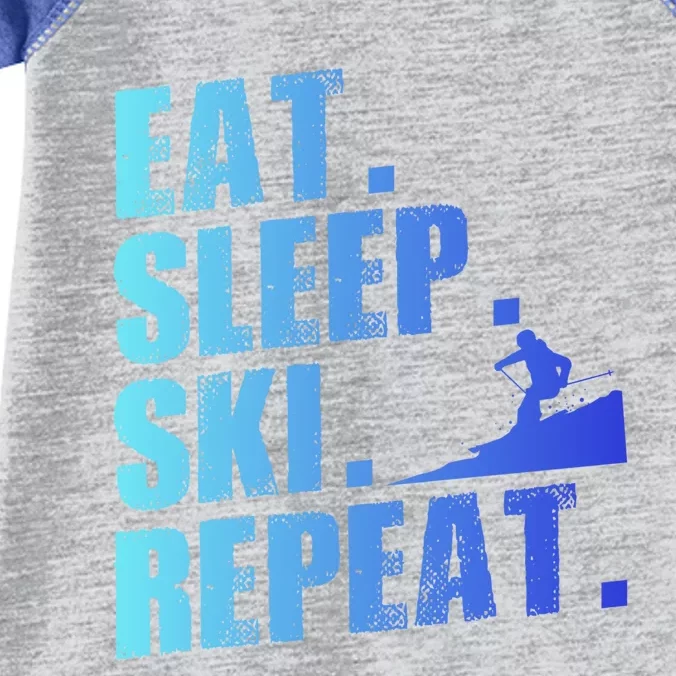 Eat Sleep Ski Repeat Skiing Downhill Piste Ski Resort Funny Cool Gift Infant Baby Jersey Bodysuit