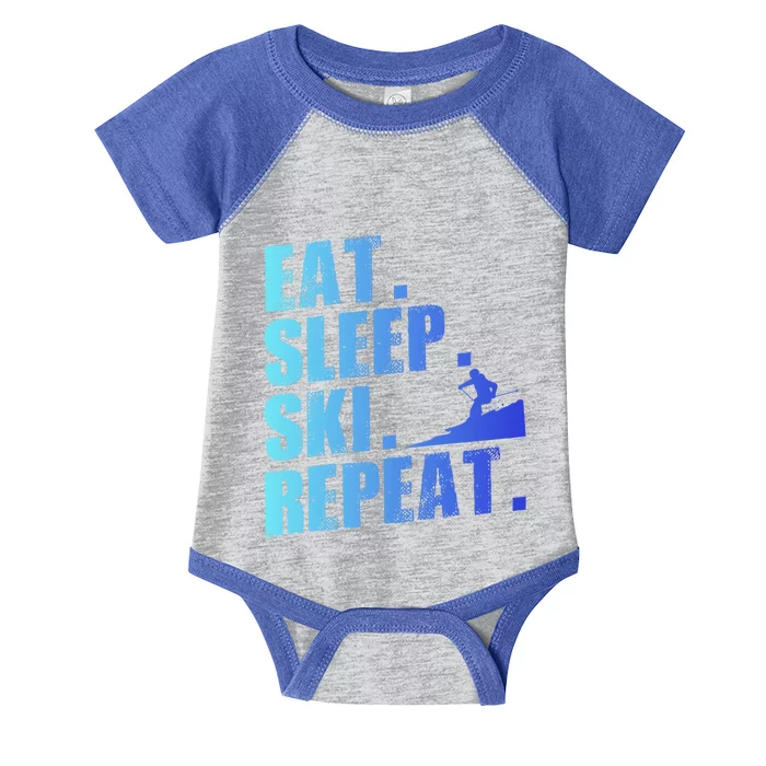 Eat Sleep Ski Repeat Skiing Downhill Piste Ski Resort Funny Cool Gift Infant Baby Jersey Bodysuit