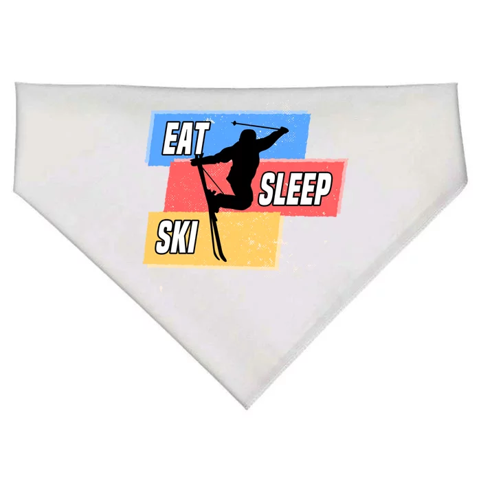 Eat Sleep Ski Cool Gift USA-Made Doggie Bandana