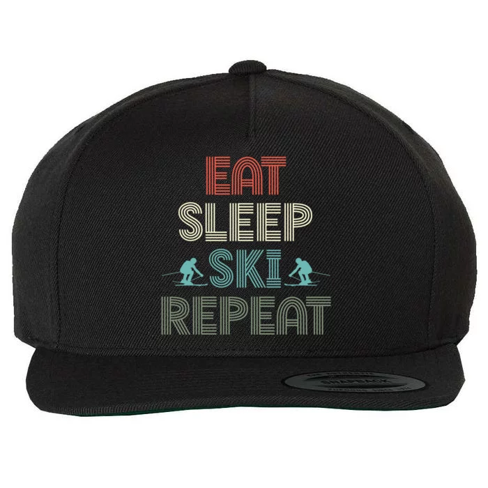 Eat Sleep Ski Repeat Skiing Lover Ice Ski Winter Sport Gift Wool Snapback Cap