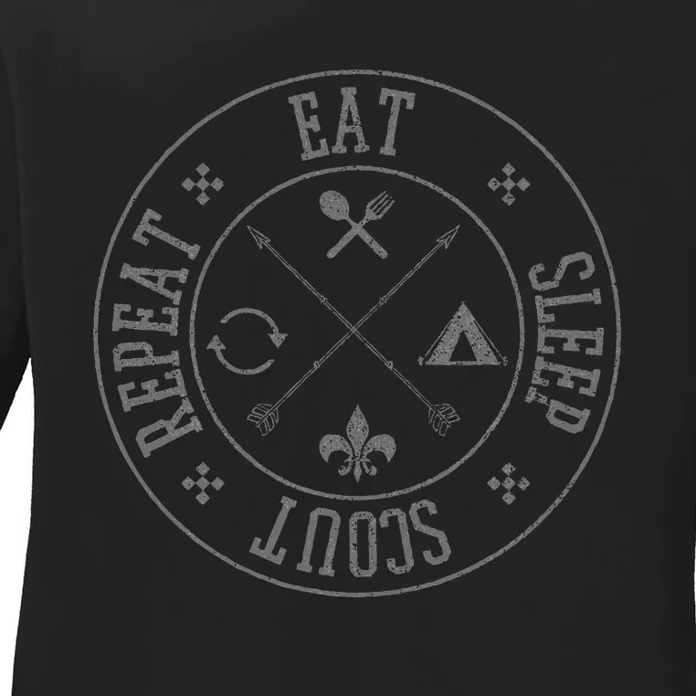 Eat Sleep Scout Repeat Outdoor Camping Nature Ladies Long Sleeve Shirt