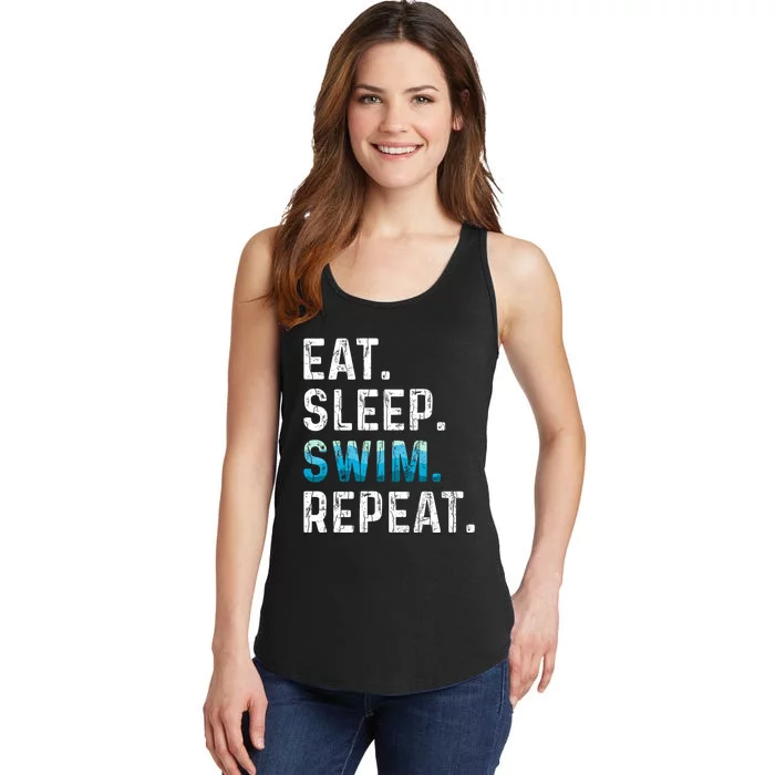 Eat Sleep Swim Repeat Funny Swimmer Swimming Player Graphic Ladies Essential Tank