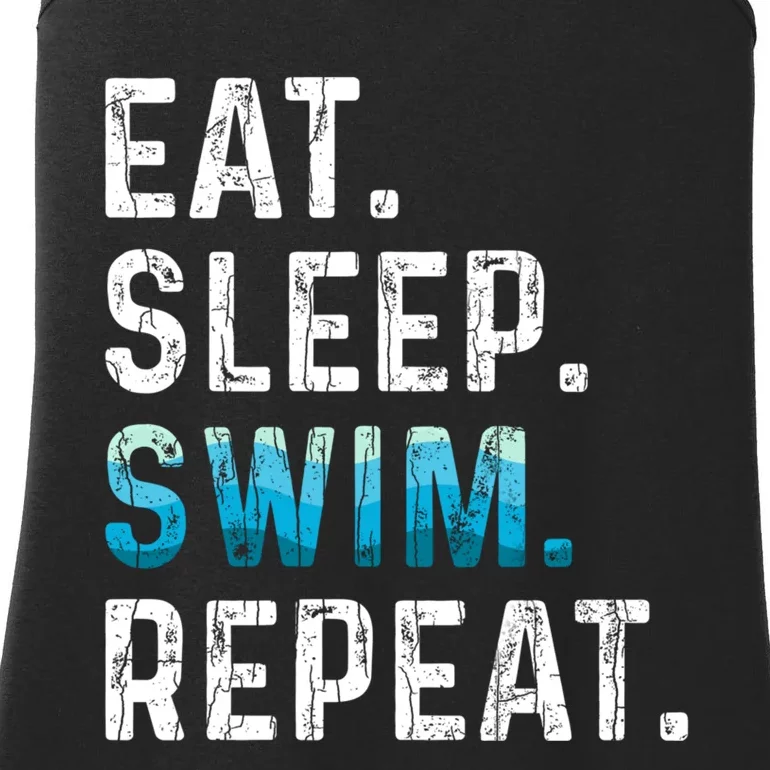 Eat Sleep Swim Repeat Funny Swimmer Swimming Player Graphic Ladies Essential Tank