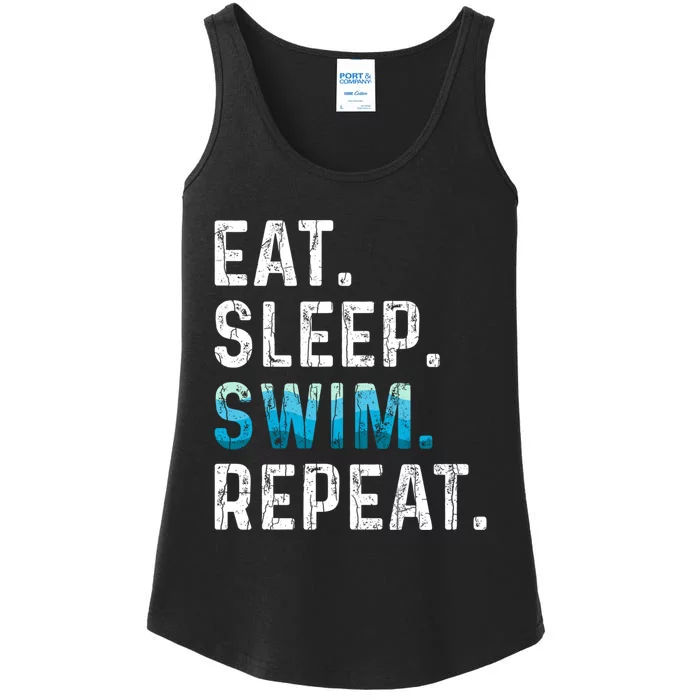 Eat Sleep Swim Repeat Funny Swimmer Swimming Player Graphic Ladies Essential Tank