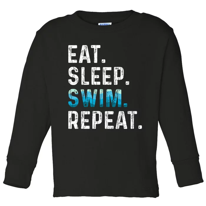 Eat Sleep Swim Repeat Funny Swimmer Swimming Player Graphic Toddler Long Sleeve Shirt