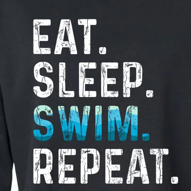 Eat Sleep Swim Repeat Funny Swimmer Swimming Player Graphic Cropped Pullover Crew