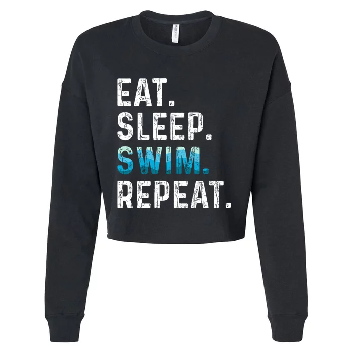 Eat Sleep Swim Repeat Funny Swimmer Swimming Player Graphic Cropped Pullover Crew