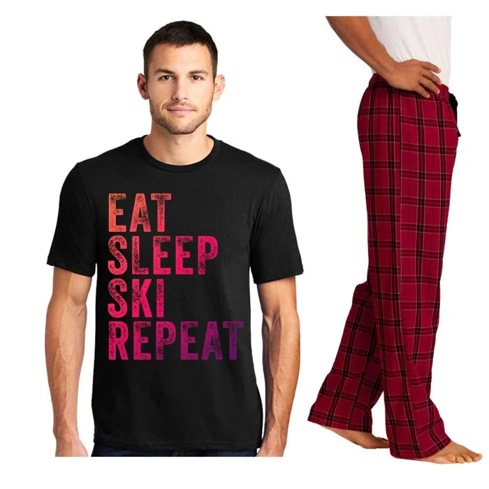 Eat Sleep Ski Repeat Skiing Skier Funny Vintage Distressed Gift Pajama Set