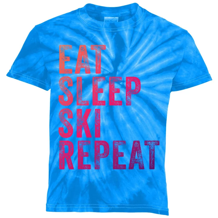 Eat Sleep Ski Repeat Skiing Skier Funny Vintage Distressed Gift Kids Tie-Dye T-Shirt