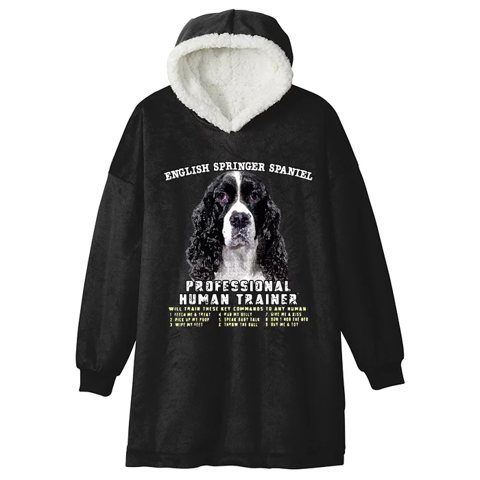 English Springer Spaniel Black Professional Human Trainer Hooded Wearable Blanket