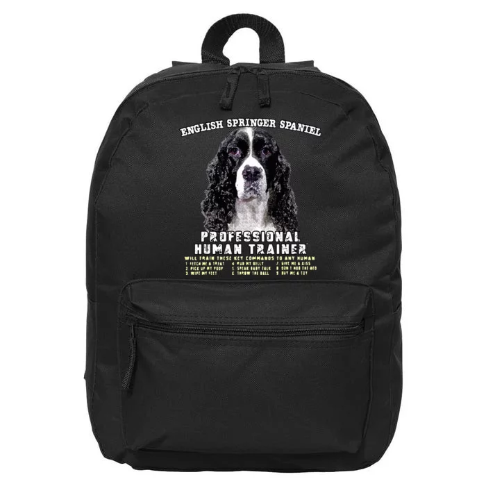 English Springer Spaniel Black Professional Human Trainer 16 in Basic Backpack