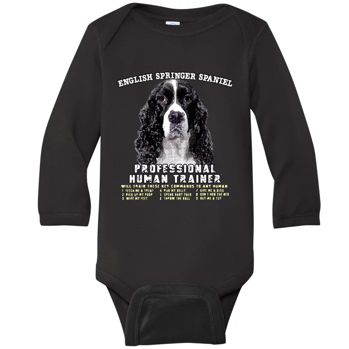 English Springer Spaniel Black Professional Human Trainer Baby Long Sleeve Bodysuit