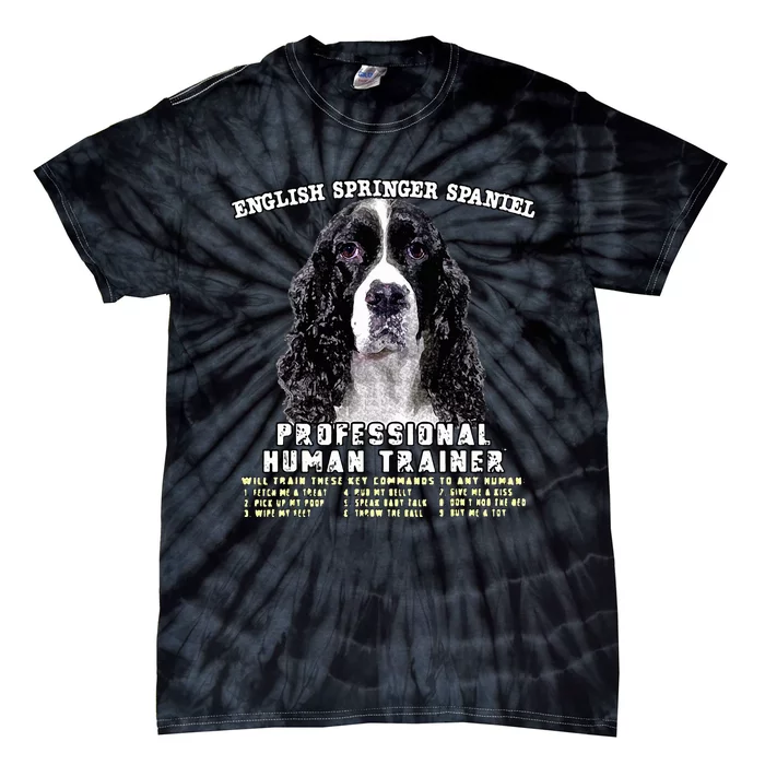 English Springer Spaniel Black Professional Human Trainer Tie-Dye T-Shirt