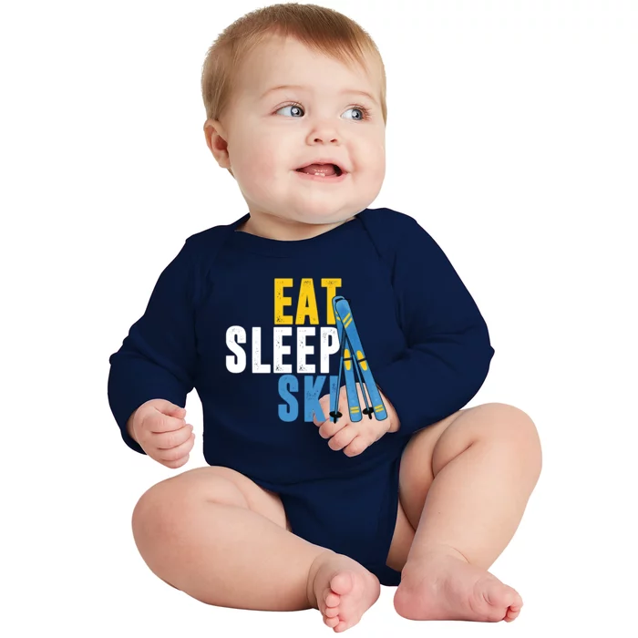 Eat Sleep Ski Skiing Winter Sports Mountain Skier Gift Baby Long Sleeve Bodysuit