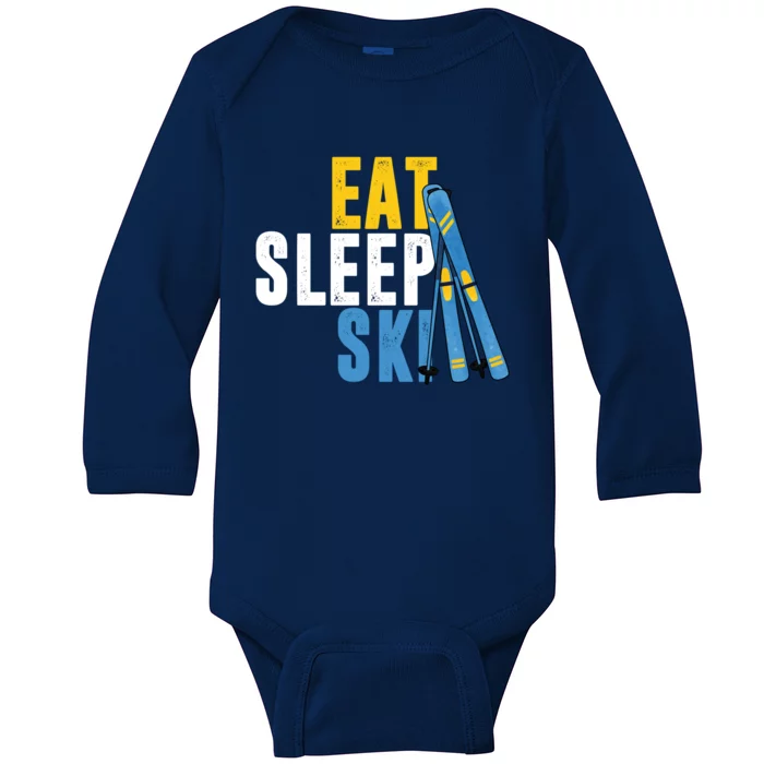 Eat Sleep Ski Skiing Winter Sports Mountain Skier Gift Baby Long Sleeve Bodysuit