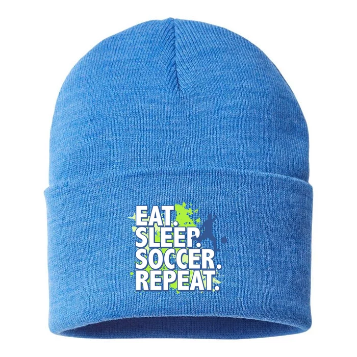 Eat Sleep Soccer Repeat Gift Sustainable Knit Beanie